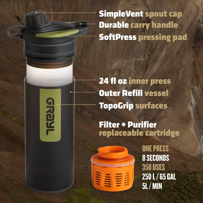GRAYL Geopress Purifier Φιάλη Φιλτραρίσματος 710 ml, black camo