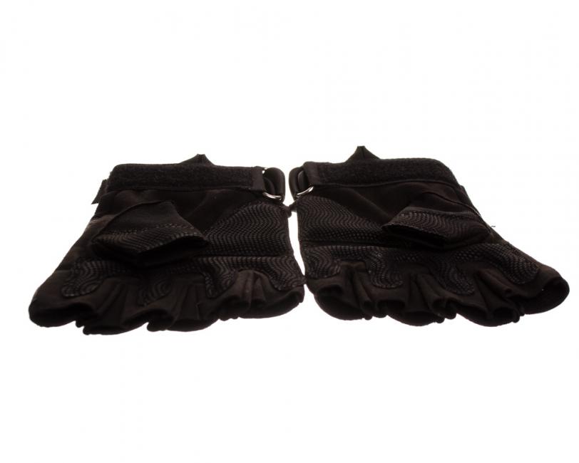 O&T Leather Protective Fingerless Gloves, Black