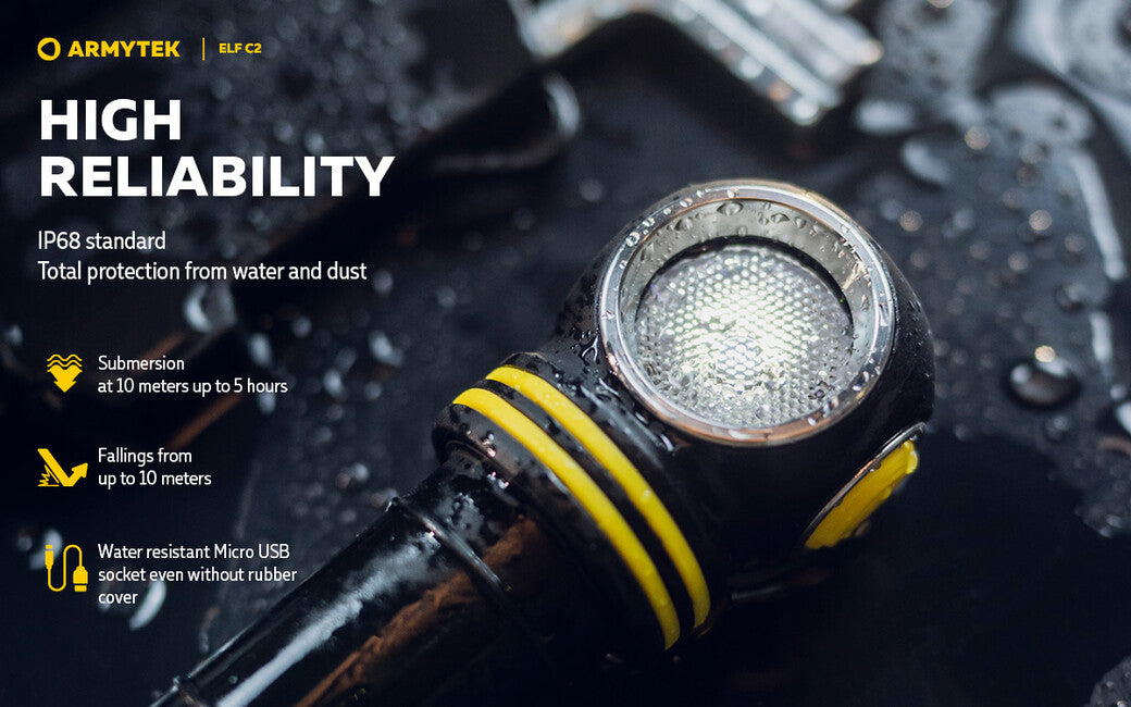 Armytek Elf C2 Micro USB Headlamp, Warm White, Battery Powered, 1023 lm