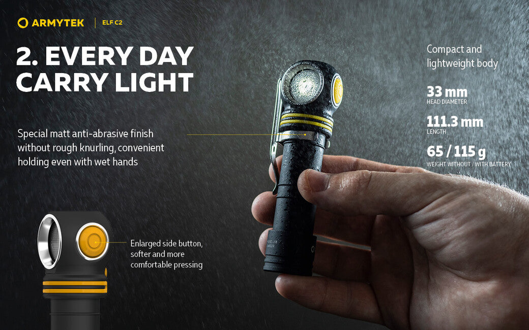 Armytek Elf C2 Micro USB Headlamp, Warm White, Battery Powered, 1023 lm