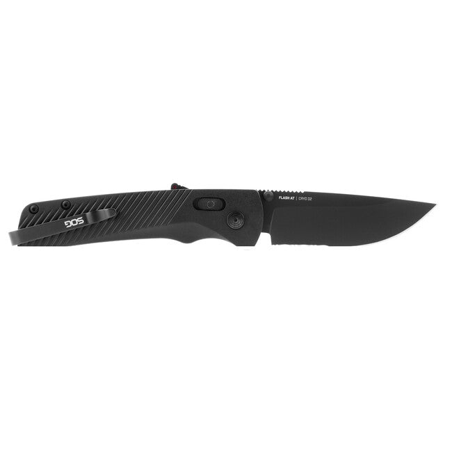 SOG FLASH AT Μαχαίρι Αναδιπλούμενο, Μαύρο, Μερικώς Οδοντωτό