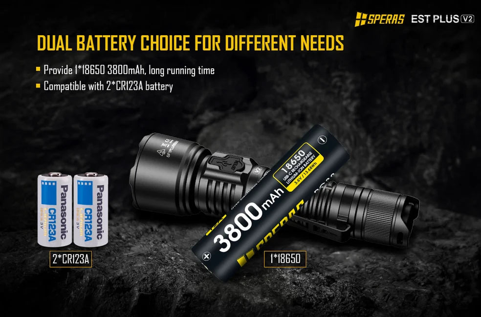 Speras Tactical Flashlight EST Plus V2 with 2100LM 726M Battery