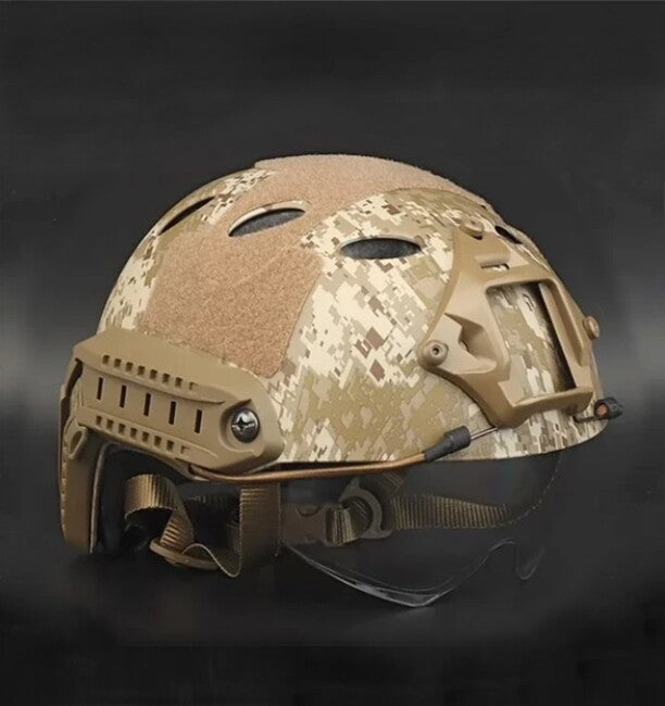 DRAGOWA Tactical Fast PJ τακτική κράνος με γυαλιά Bolt, Digital Desert (χωρίς πιστοποίηση)