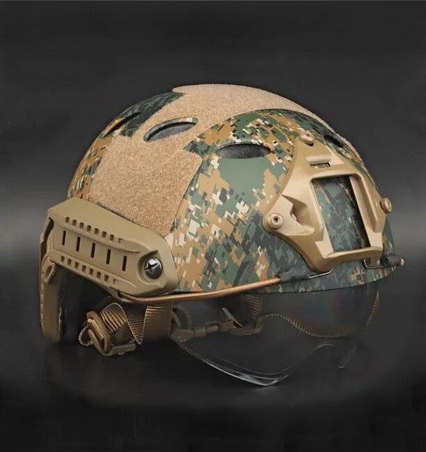 DRAGOWA Tactical Fast PJ Τακτικό Κράνος με Γυαλιά Bolt, Digital Woodland (χωρίς πιστοποίηση)