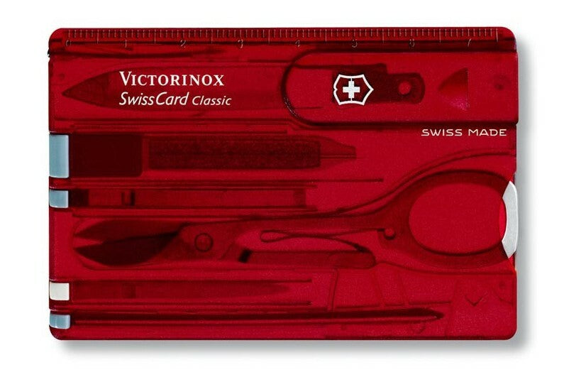 Victorinox SwissCard Μαχαίρι Τσέπης Ruby, κόκκινο διαφανές, 10 λειτουργίες, blister