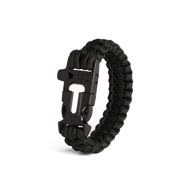 WARAGOD Βραχιόλι Paracord με Σφυρίχτρα και Κροσσέ, Μαύρο