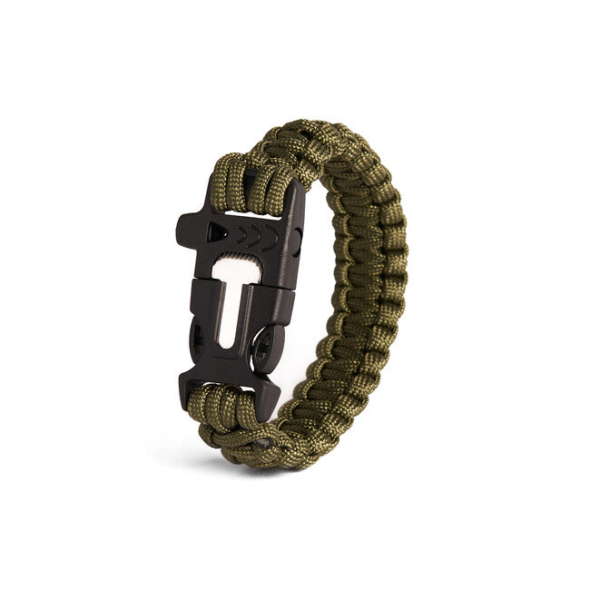 WARAGOD Βραχιόλι Paracord με Σφυρίχτρα και Κρουστικό Πυριτικό, Πράσινο