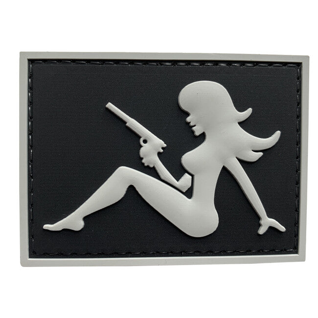 WARAGOD 3D Girl with Pistol on Right Hand κέντημα, μαύρο, 7x5cm