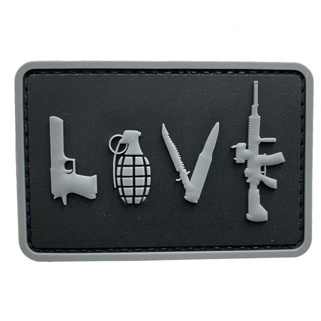 WARAGOD 3D LOVE-Pistol Grenade Knife Rifle κεντητό σήμα, μαύρο, 7.5x5cm