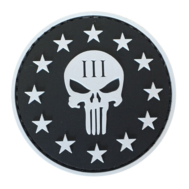 WARAGOD Μπάλωμα 3D Στρογγυλό Σχήμα Three Percenter Punisher, Μαύρο, 6cm