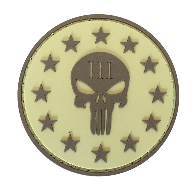 WARAGOD 3D Στρογγυλό Σχήμα Three Percenter Punisher Σήμα Velcro, Coyote 6cm