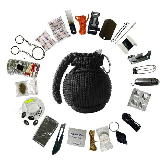 WARAGOD Menel Σετ Paracord Επιβίωσης, Μαύρο