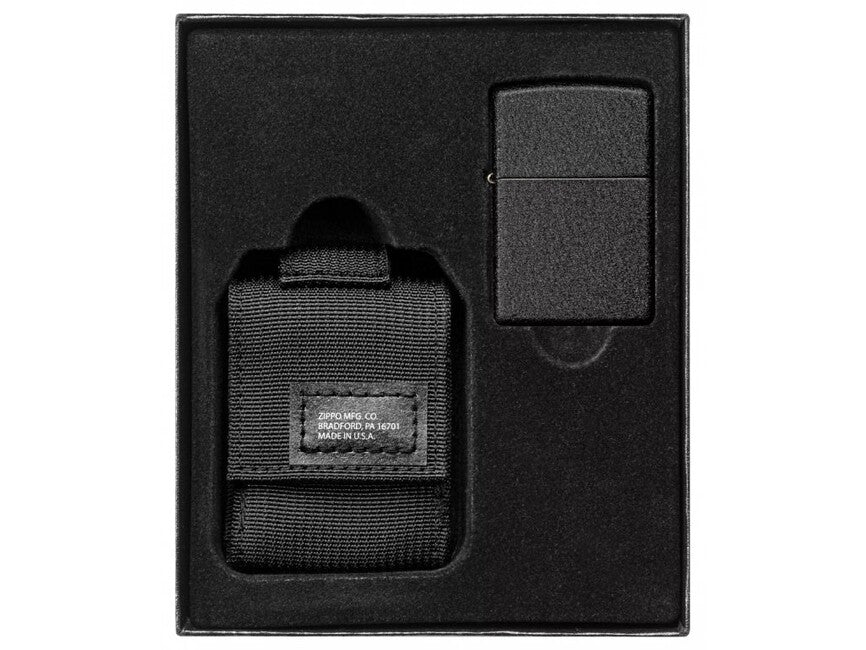 Zippo Black Crackle Σετ Τακτική Θήκη + Αναπτήρας, Μαύρο