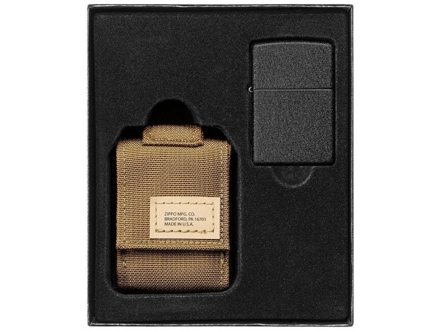 Zippo Black Crackle σετ τακτική θήκη + αναπτήρας, καφέ