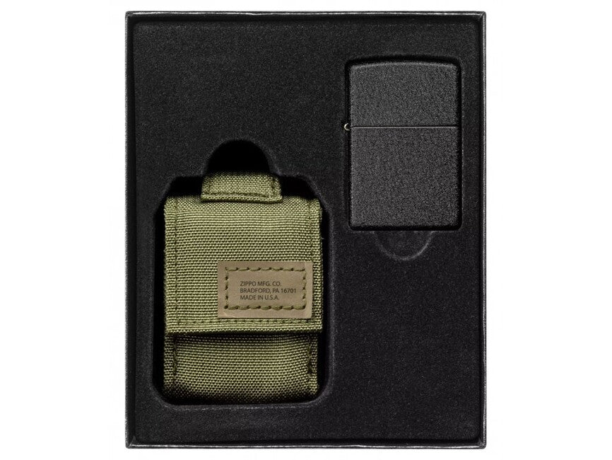 Zippo Black Crackle Σετ Τακτικής Θήκης + Αναπτήρα, Πράσινο
